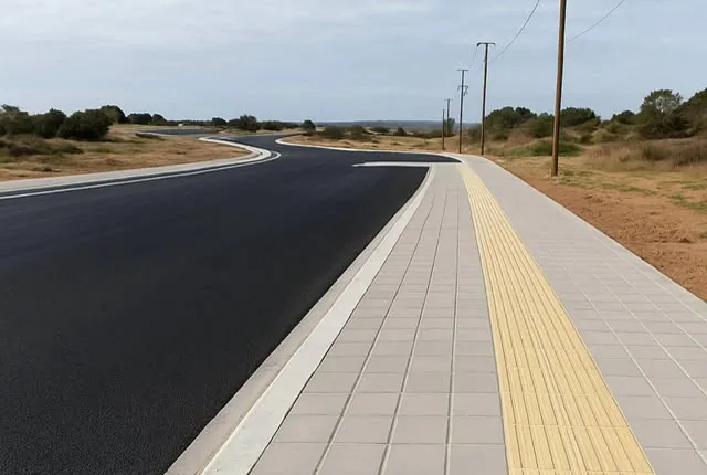 Οδοποιία με διαμορφωμένο άκρο και πλακόστρωτη ζώνη